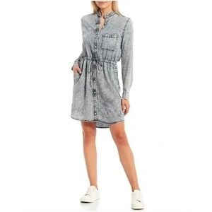 Anthropologie Cloth & Stone Chambray Denim Shirt Dress S Acid Wash Long Sleeve